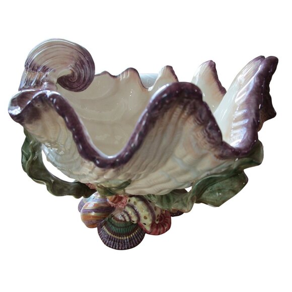 Vintage Fitz & Floyd Oceana Shell Centerpiece Bowl Y2K Retired GUC Small Chips - Picture 15 of 16